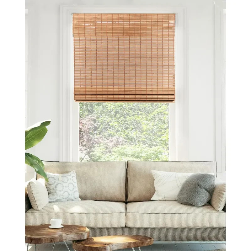 Chicology Cordless Light Filter Natural Woven Bamboo Roman Shade – Brown Acorn