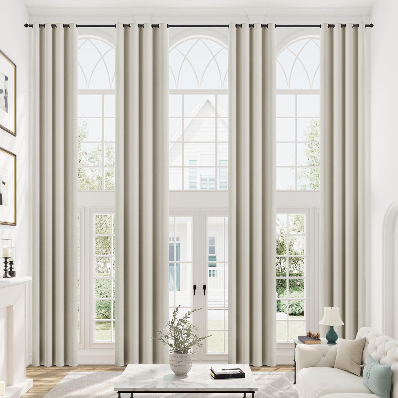 Cream 168 Inch Blackout Curtains for High Ceiling Living Room Extra Long Room…