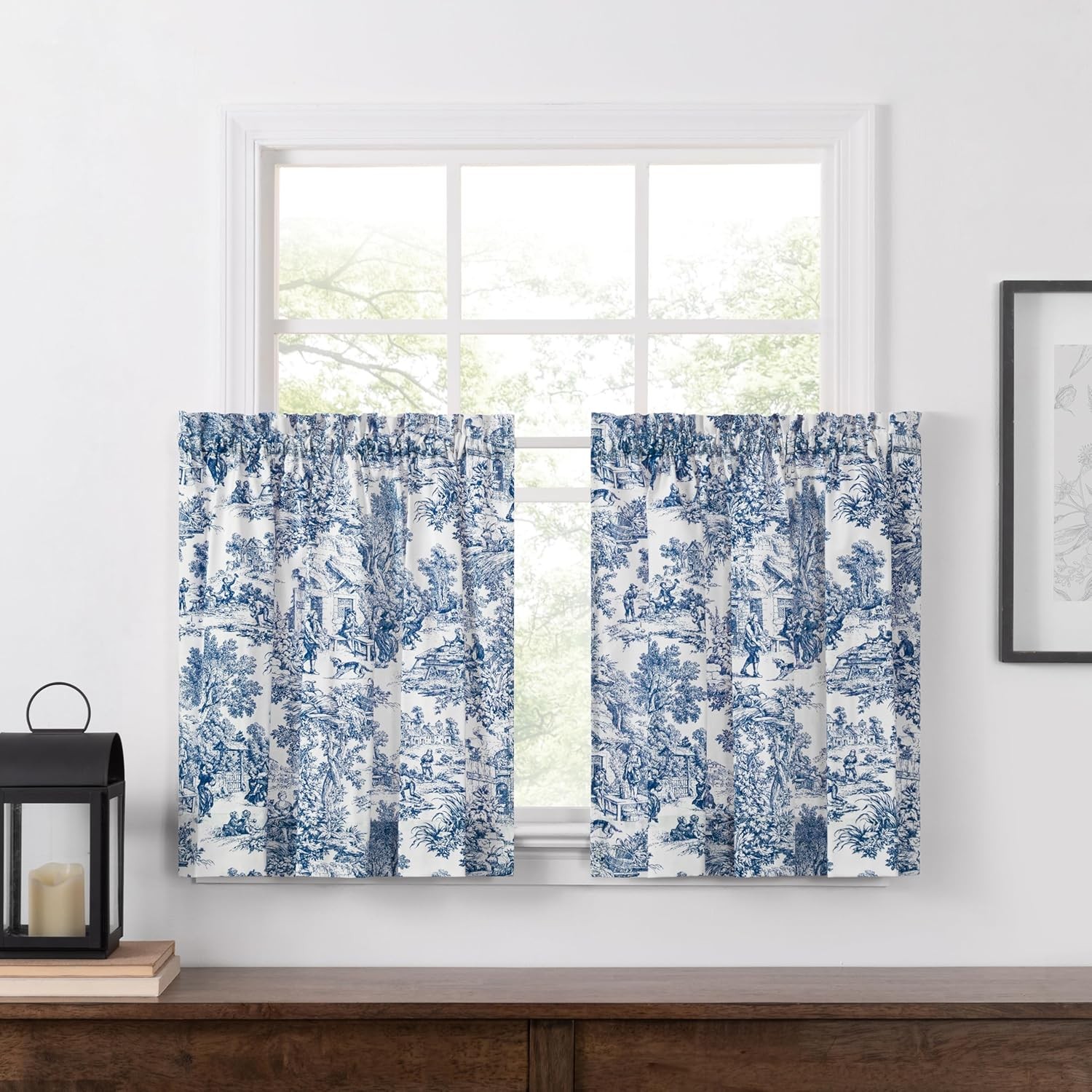 Victoria Park Toile 68-Inch-by-30 Inch Tailored Tier Curtains, Blue