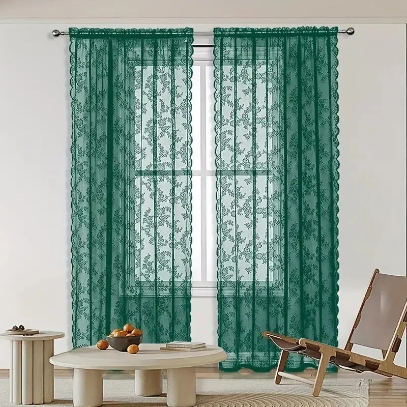 Vintage Floral Embroidery Lace Curtain Panel Privacy Light Filtering