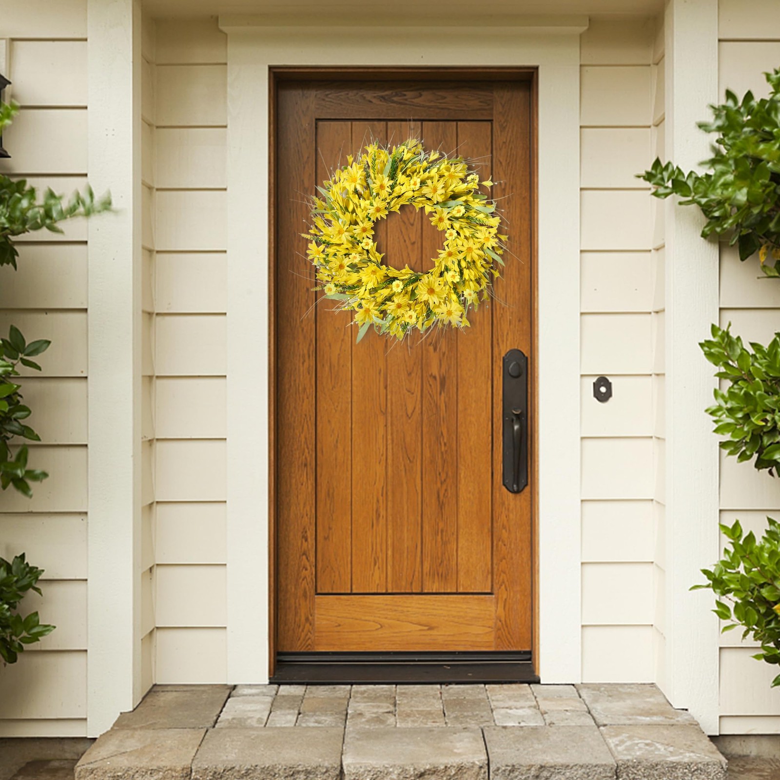 Sggvecsy Spring Wreaths for Front Door 21 Inches Artificial Forsythia Yellow