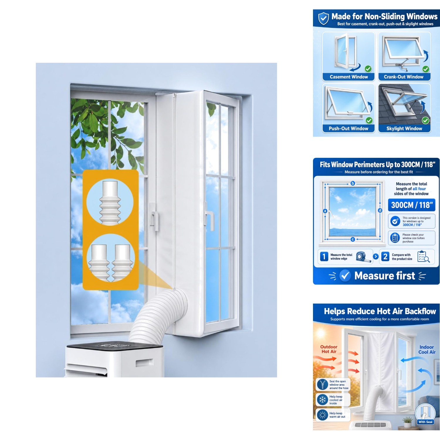 Portable AC Window Seal Kit for Casement & Crank Windows 118″ No-Drill Vent Zip