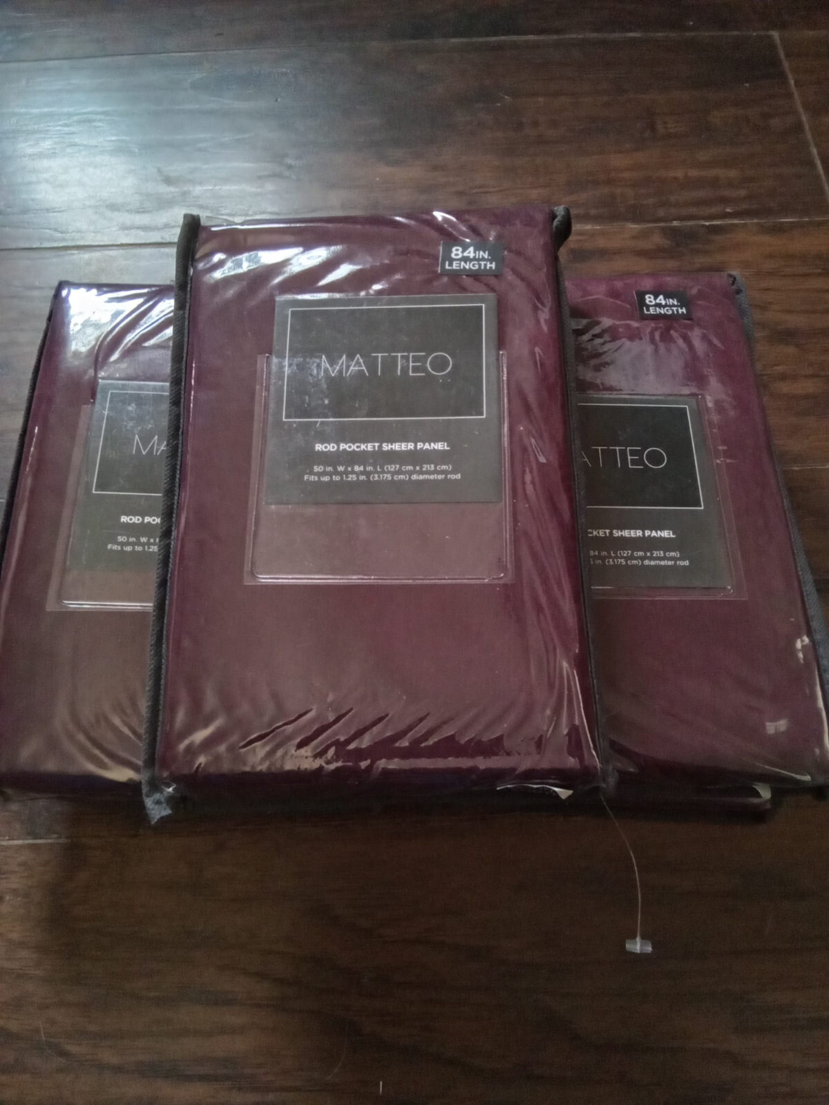 Matteo 50X84″ Rod Pocket Sheer Window Curtain Panel in Burgandy LOT OF 4
