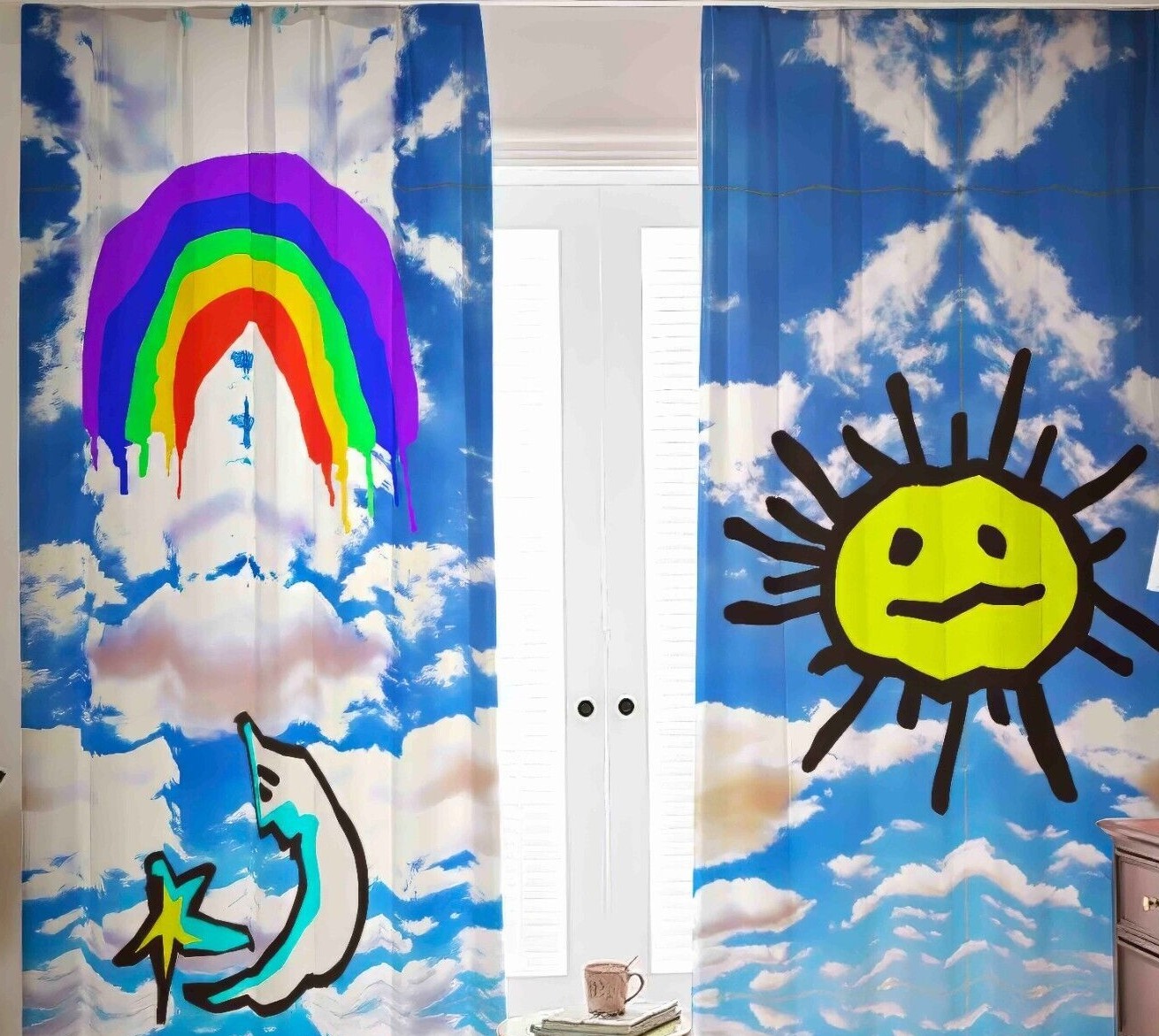 Nursery Sky Blackout Curtains Drapes Shades 2 Panel Set Sun Rainbow PlayRoom
