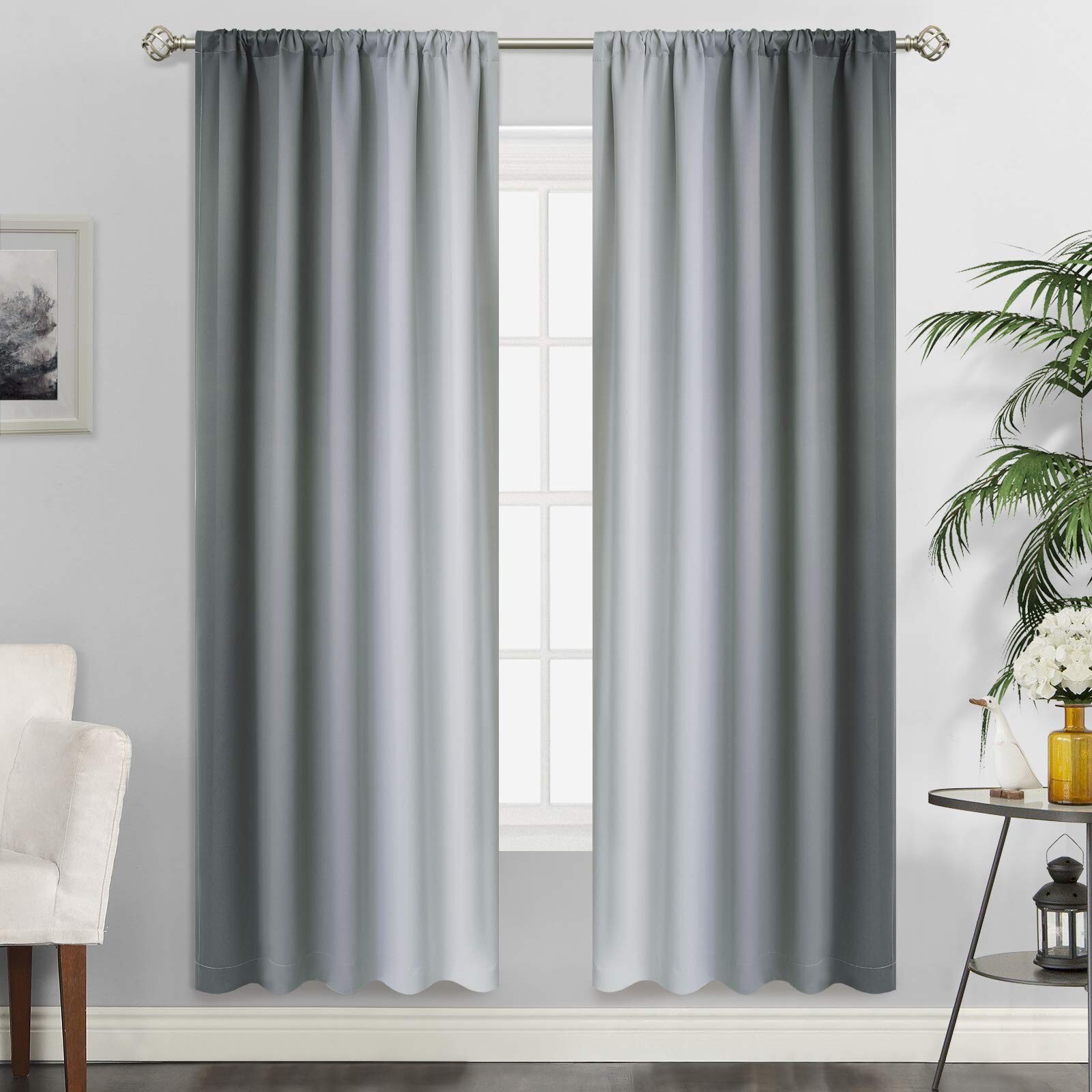 SimpleHome Ombre Room Darkening Curtains for Living Room, Rod Pocket Light Bl…