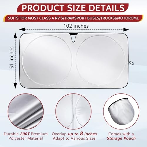 Class A RV Windshield Sunshade Cover for Spring Reflective RV Windshield Cover