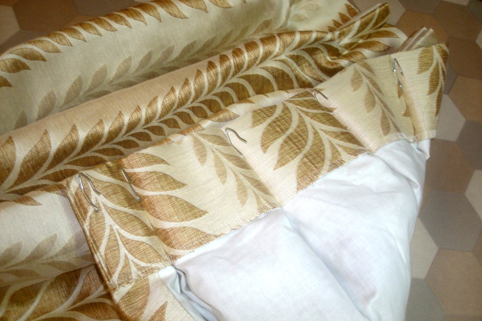 Gorgeous Custom DRAPES Gold Leaf Trellis Jacquard Pinch pleat 2 panels 85″ lg