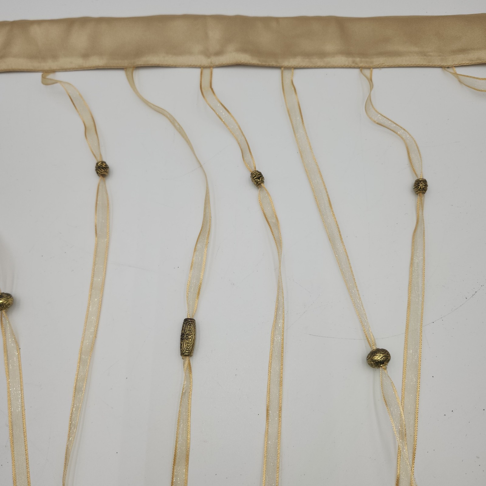 2 Vintage Curtain Beaded sheer panel brass bead ornate 86″ L x 41″