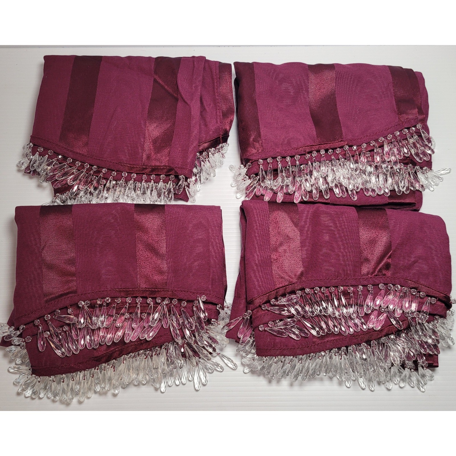 4 JCPenney Home Collection Valance Curtains 15×72 Panel Burgundy Striped Beaded