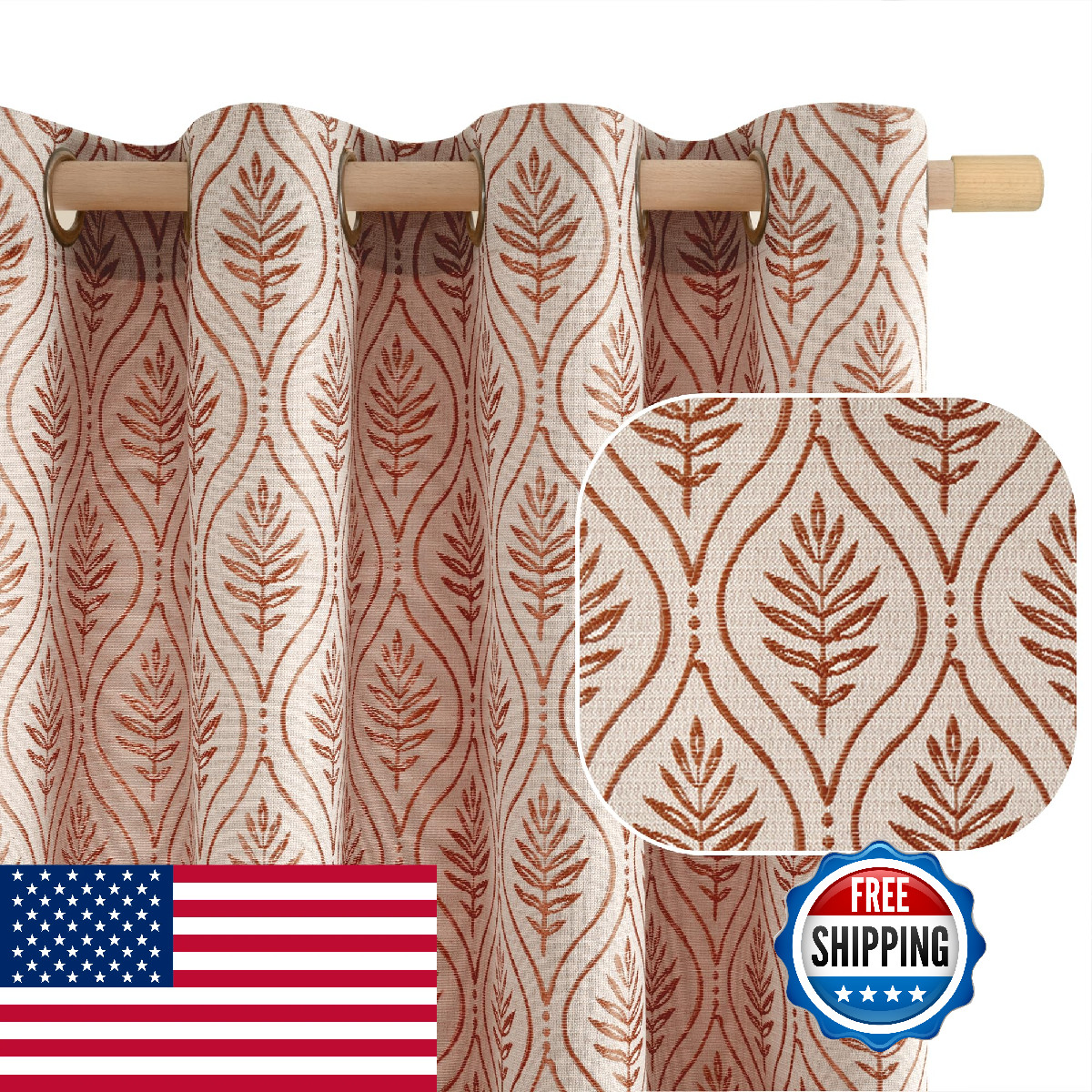 Bgment Terracotta Leaf Jacquard Curtains 72 Inches Long For Living Room French