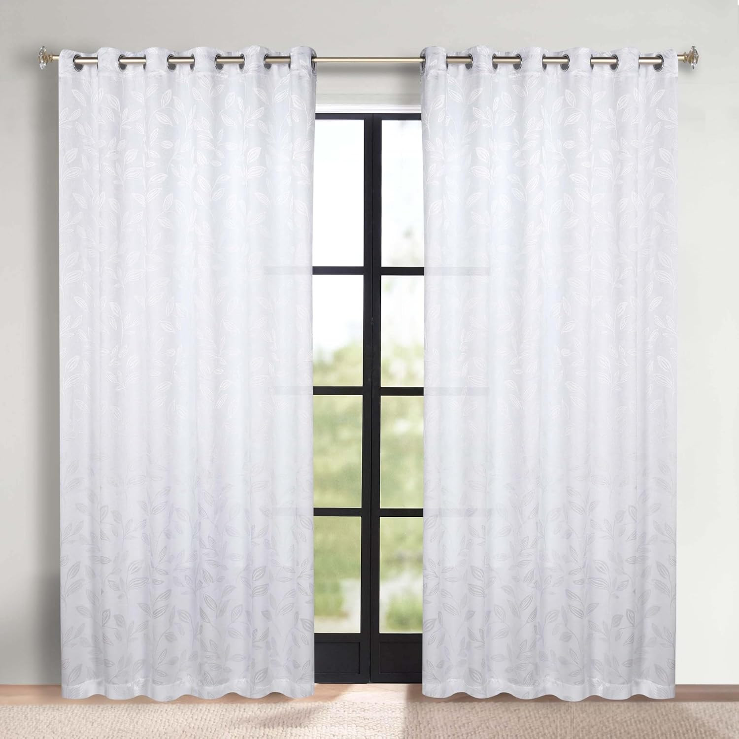 Semi Blackout Curtains – Modern Leaves – 70″ X 96″ – Grommet Header – Thermal In