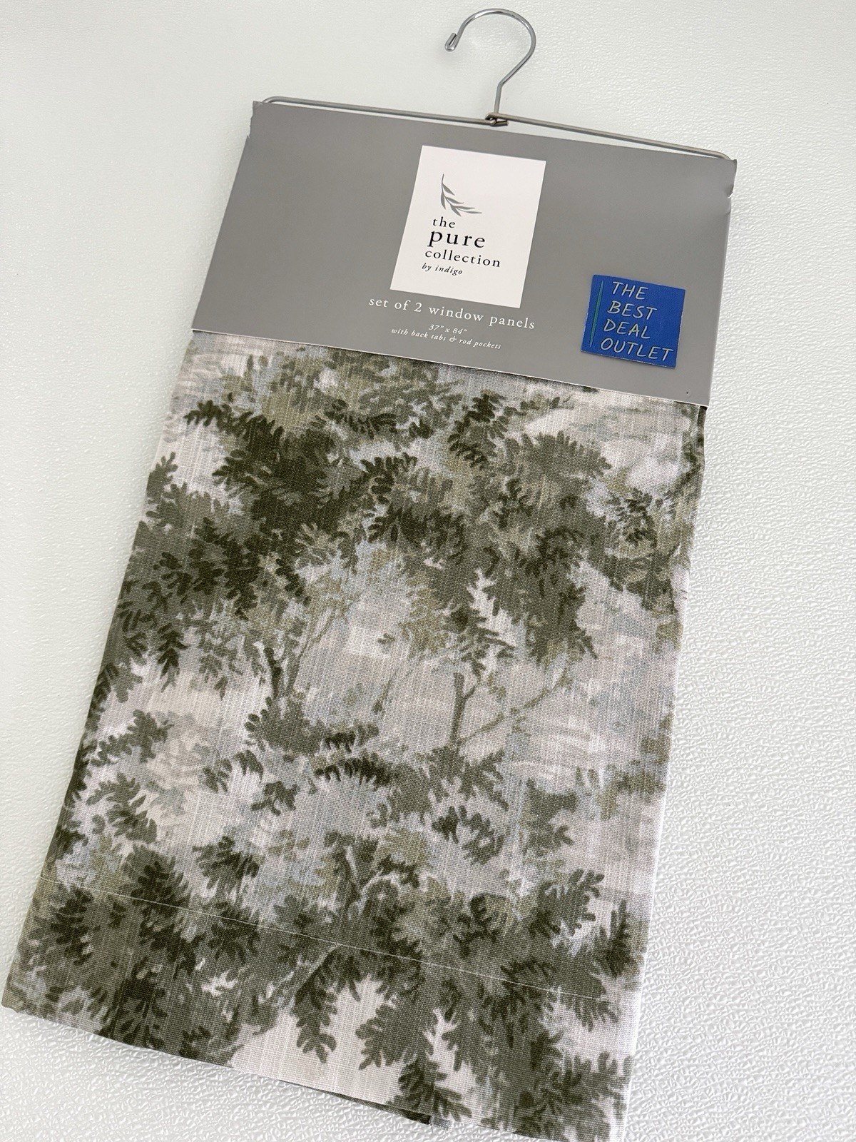 The Pure Collection Indigo Window Curtains 2 Panels 37 x 84 Olive Green Back Tab