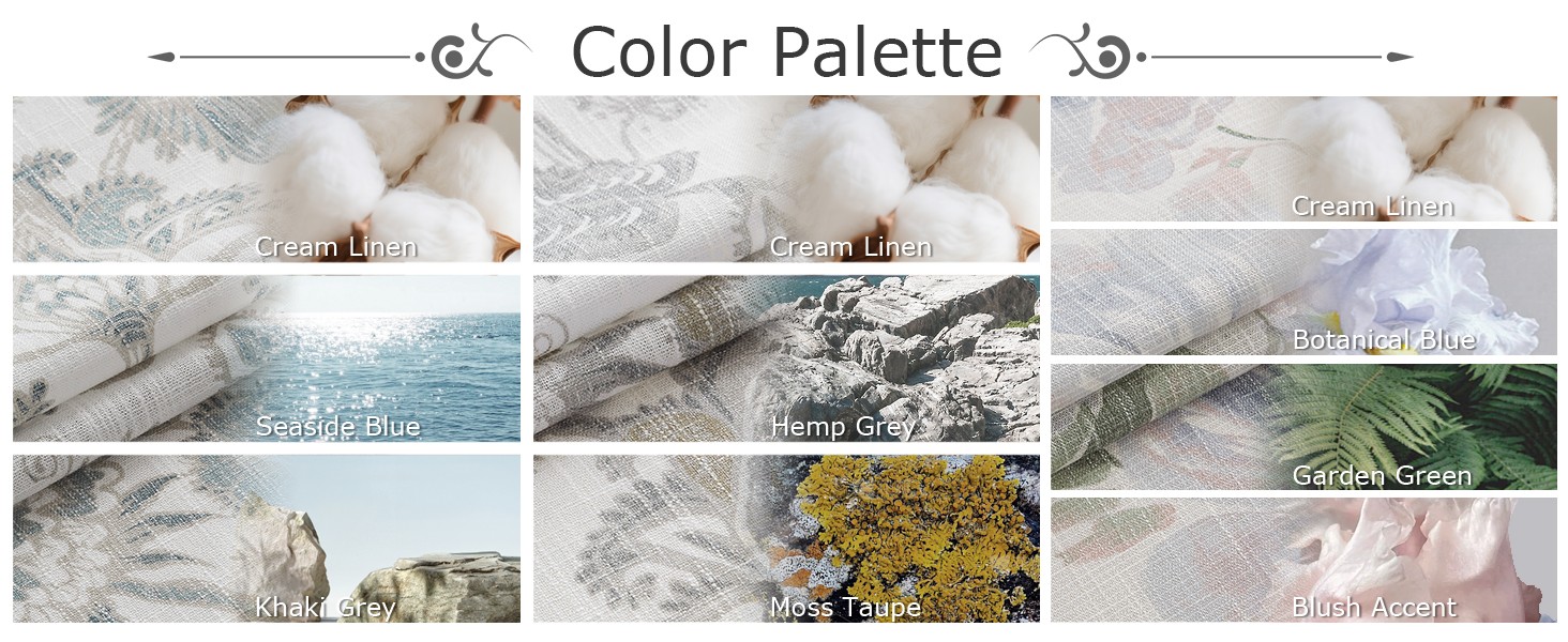 Floral Leaf Print Light Filtering Curtains Grey Linen Botanical Leaf Flower