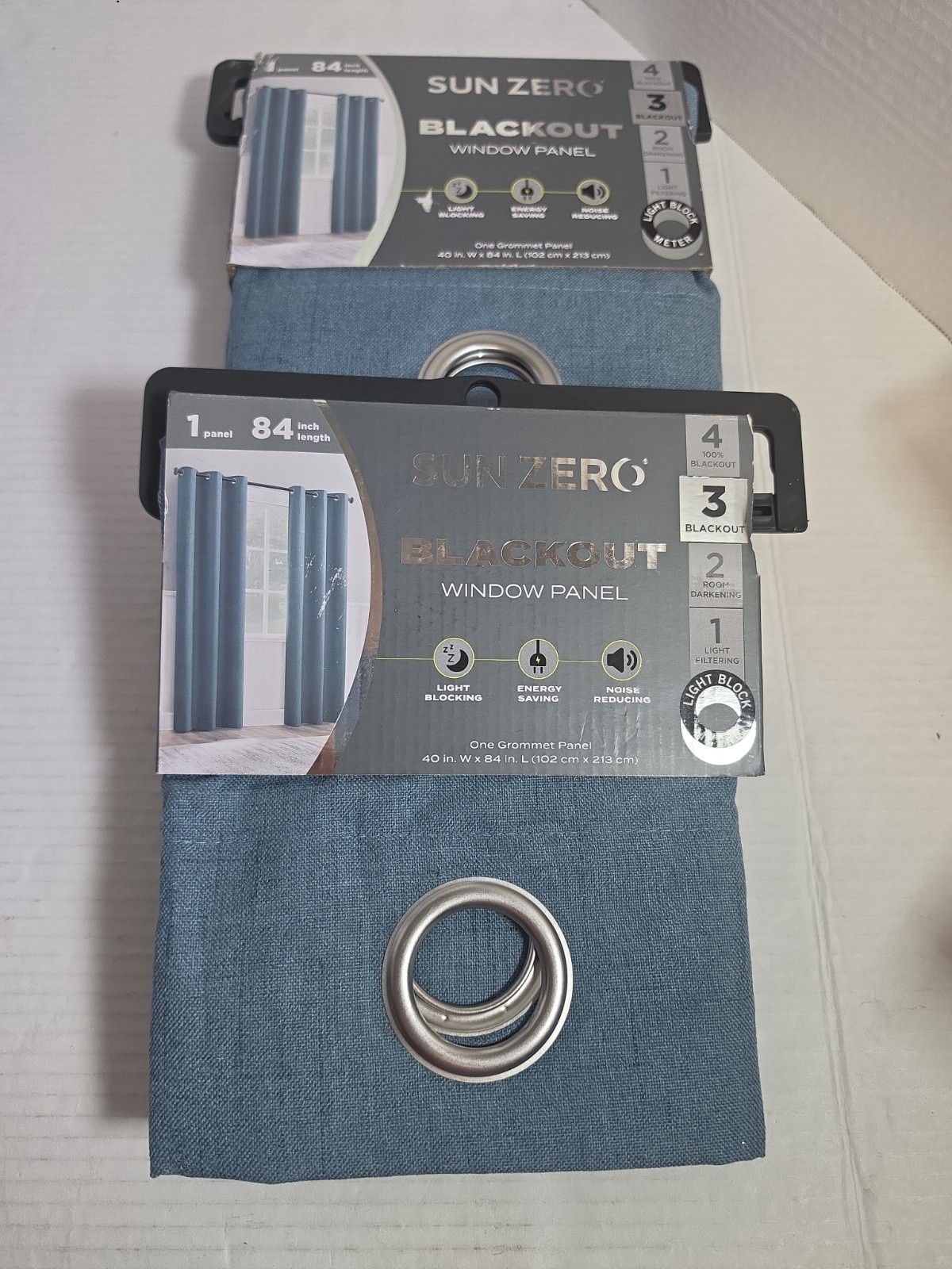 Sun Zero Blackout Heather Blue Grommet Hang Curtain Panel 40″ x 84″ Set Of Two