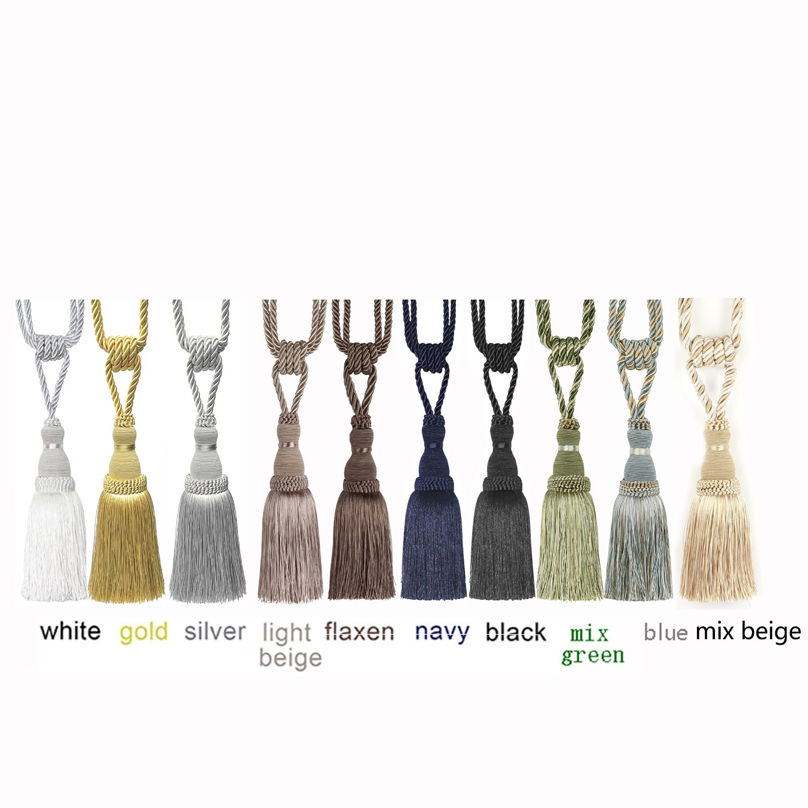 2 Pack Handmade Tassel Curtain Tiebacks – Decorative Rope Drapery Holdbacks (Bei