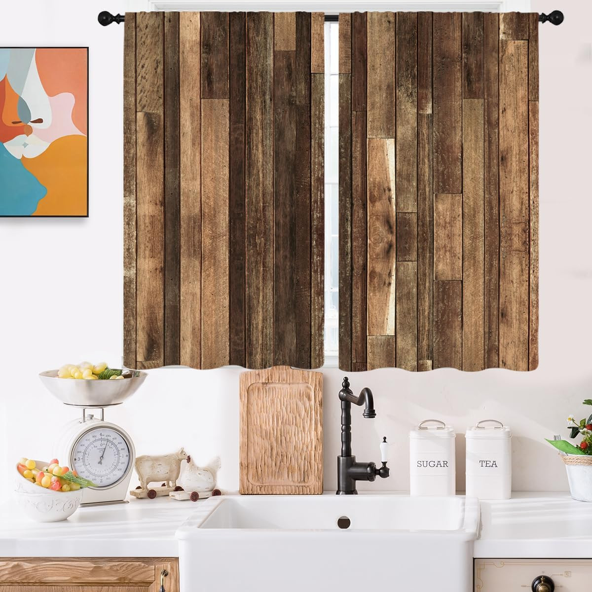 Brown Western Kitchen Curtains Mini 27.5”W X 39”L Farmhouse Antique Barn Door