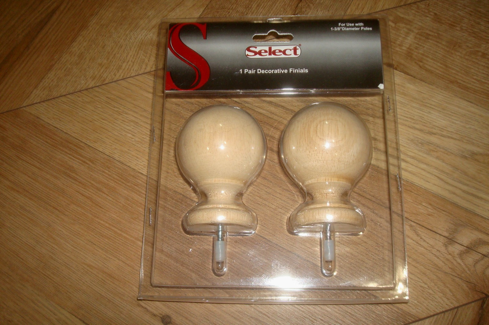 NIP 2 pc SELECT Wood pole Ball Finial for 1 3/8″ Pole Unfinished 13-101-76
