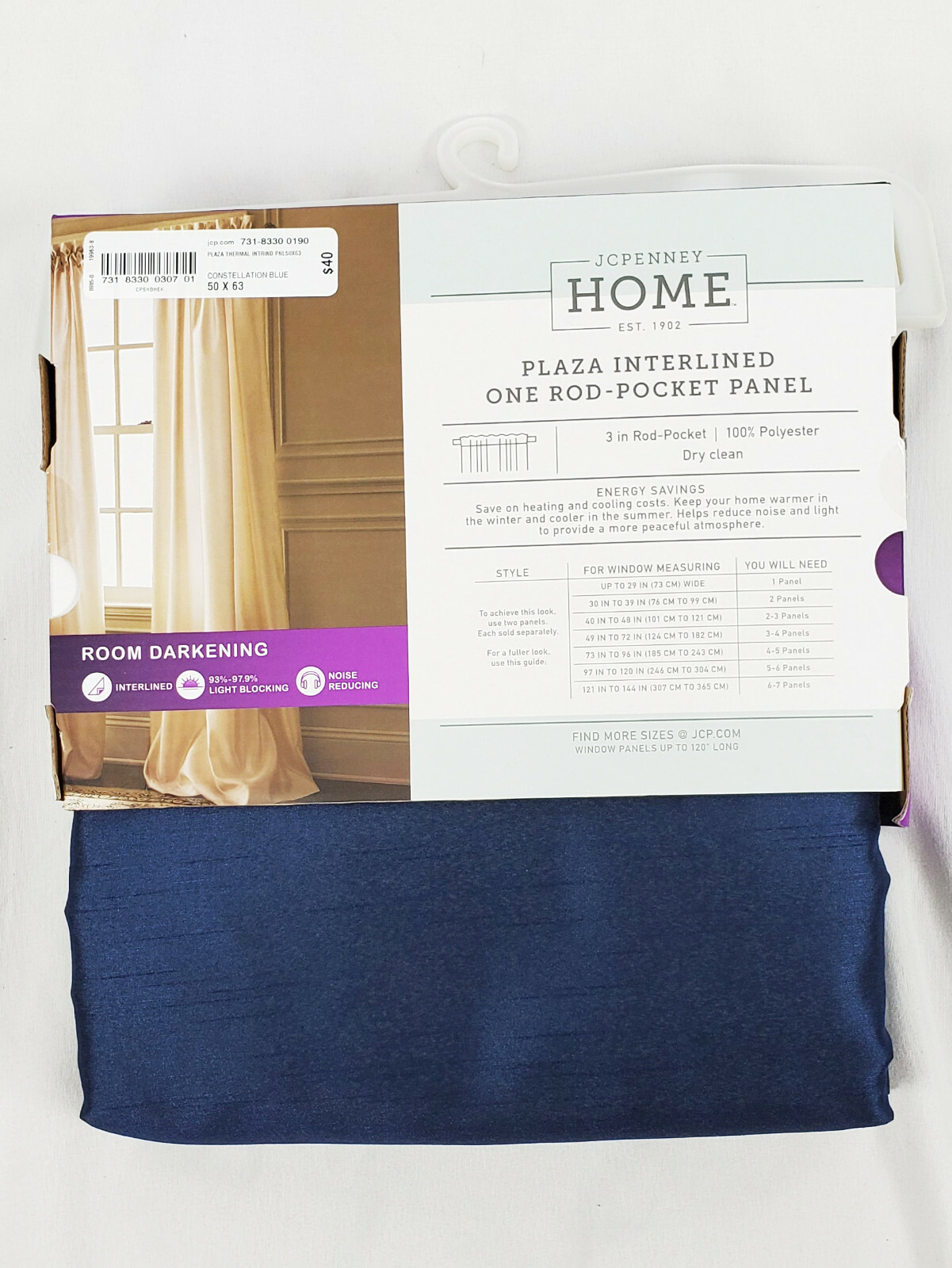 JCPenney Home Constellation Blue Plaza Interlined Rod-Pocket Panel, 50″x63″
