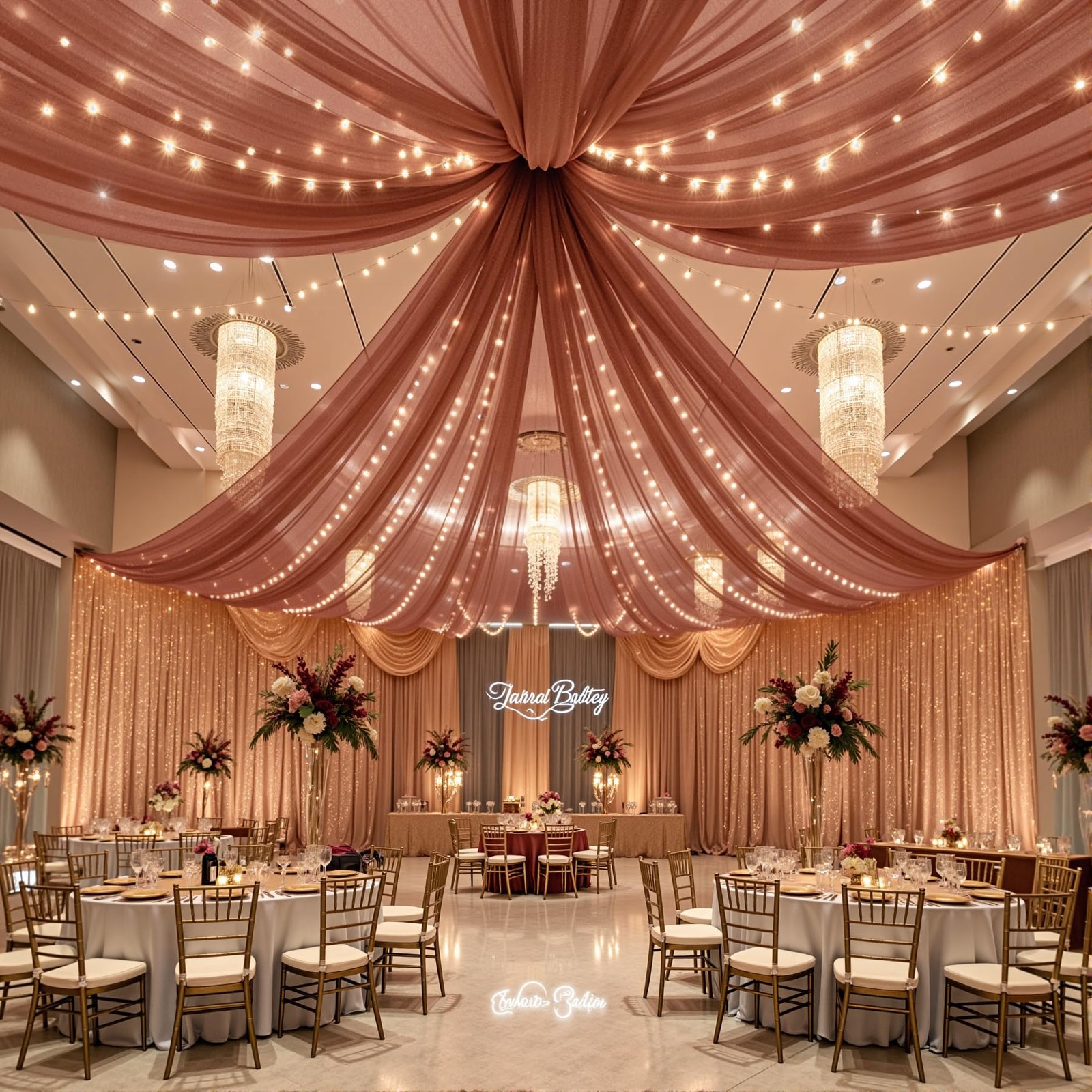 FrohFest 6 Panels Terracotta Ceiling Curtains with Lights for Weddings – 5ftx…