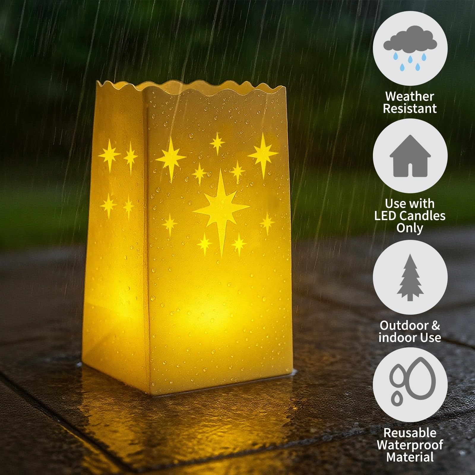 Waterproof 100-Pack Luminaria Bags with LED Candles – Reusable White Plastic …