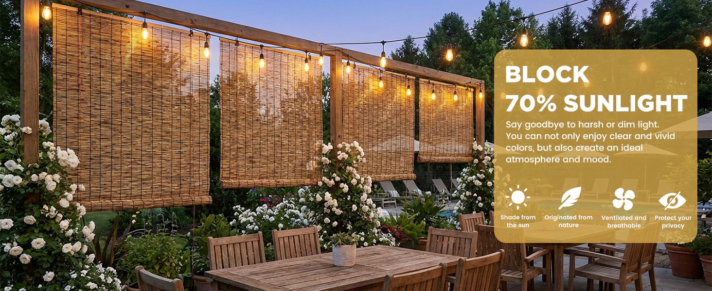 Outdoor Blinds Roman Shades for Windows Bamboo Roller Shades for Patio Porch
