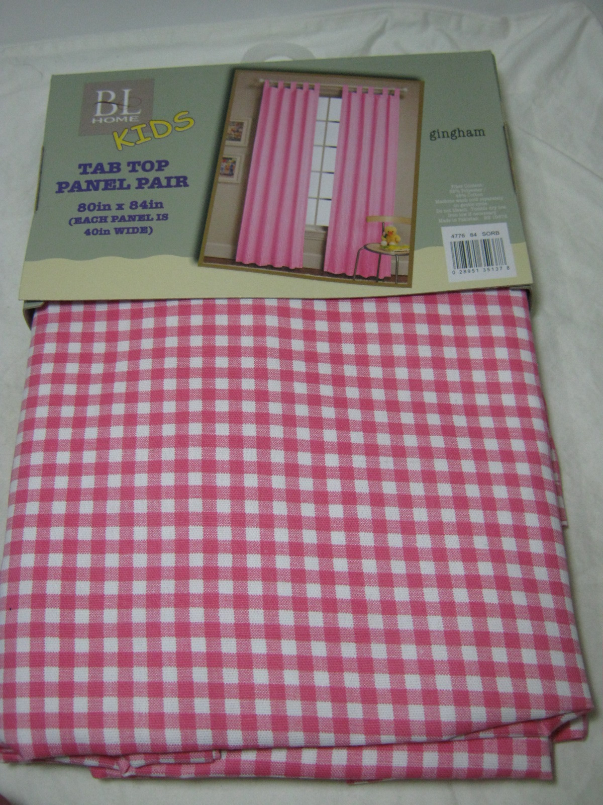 BL Home Kids Pink &White Gingham Check Tab Top Panel Pair Window Panels 80″x84″
