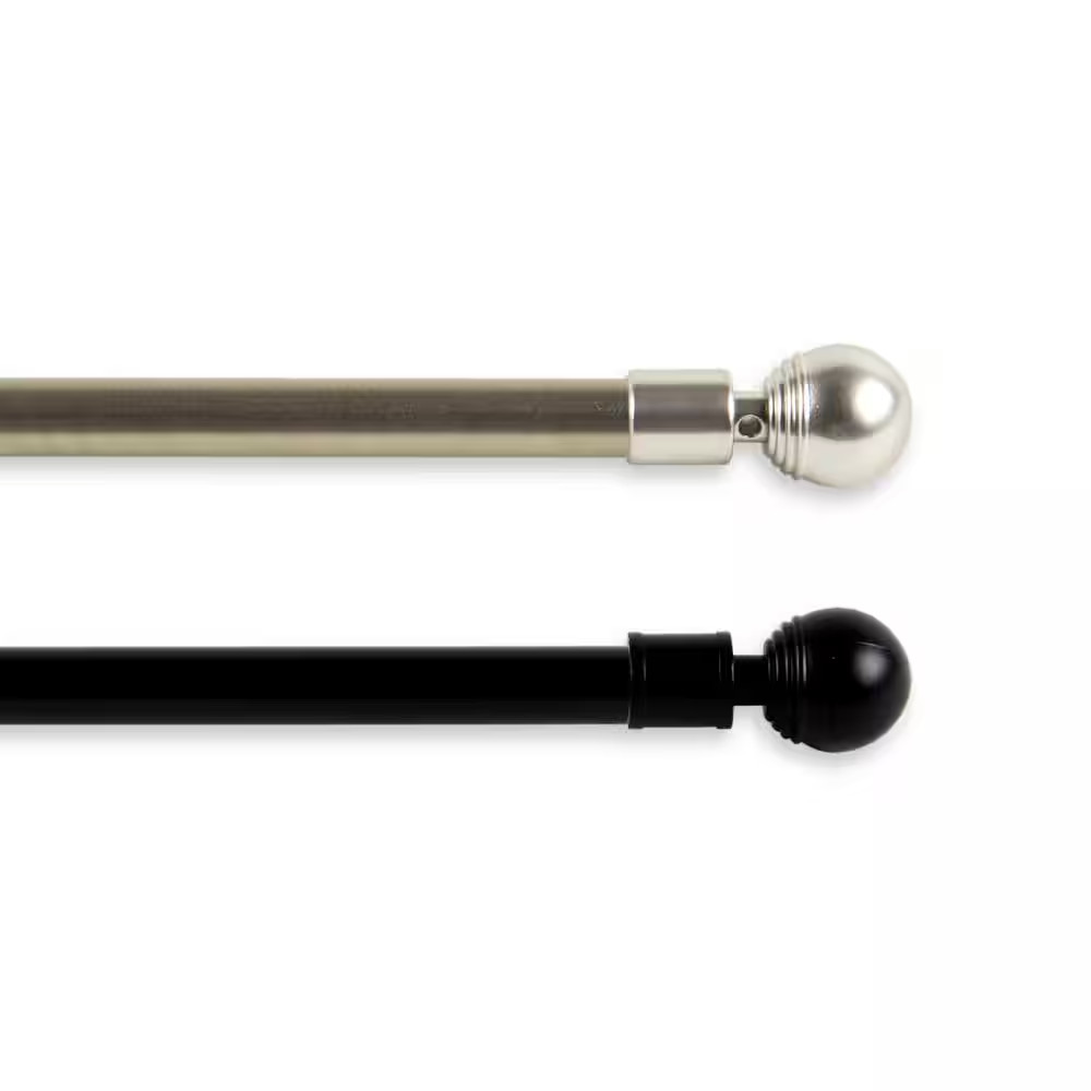 Ball 7/16 In. Cafe Single Curtain Rod 18 In.To 28 In. in Black