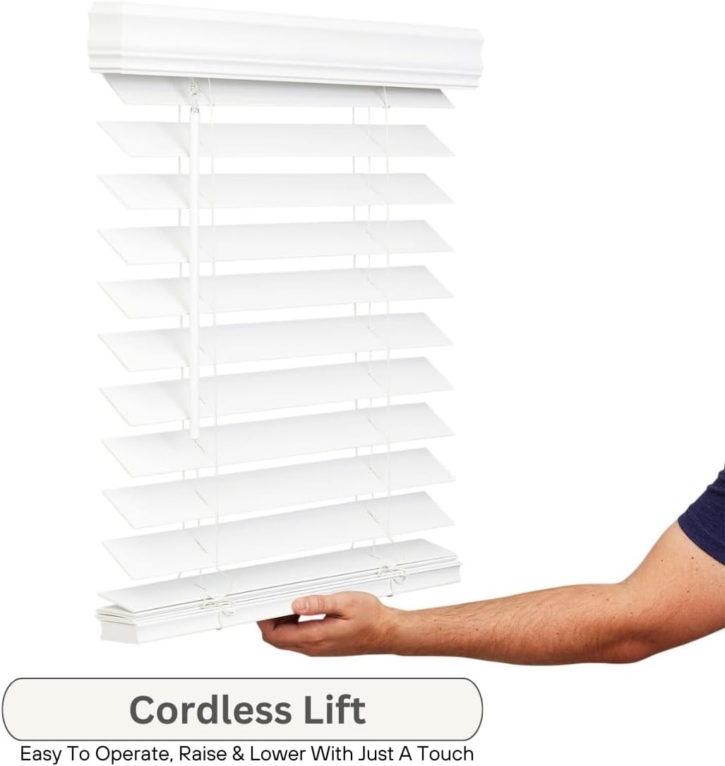LOTUS & WINDOWARE 2.5-inch Cordless Faux Wood Blind 31″x60″ White Plantation