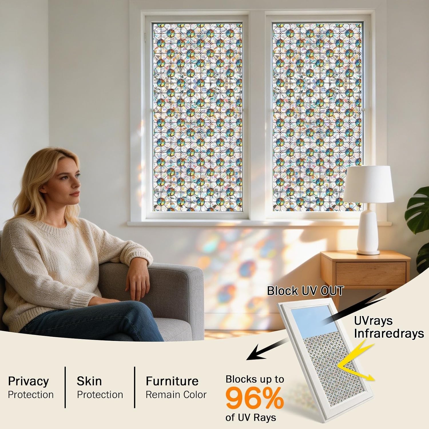 Window Privacy Film Stained Glass, 6 Pcs Vintage Static Cling Decorative Window