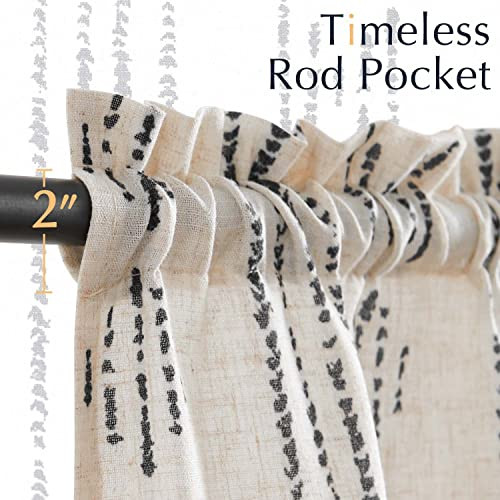 Boho Kitchen Curtain Linen Tier 50″W x 24″L (Pack of 1) Boho Black on Beige