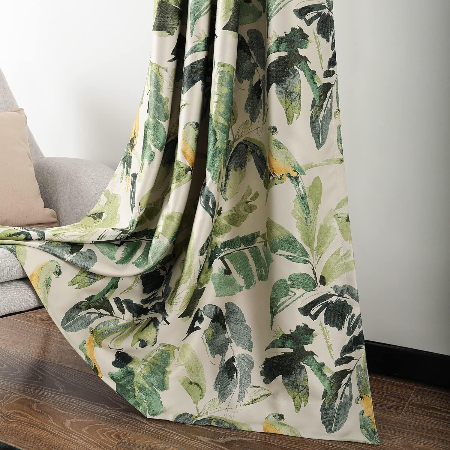 Extra Wide Green Macaw Blackout Curtain for Sliding Glass Door, 100″ Wide