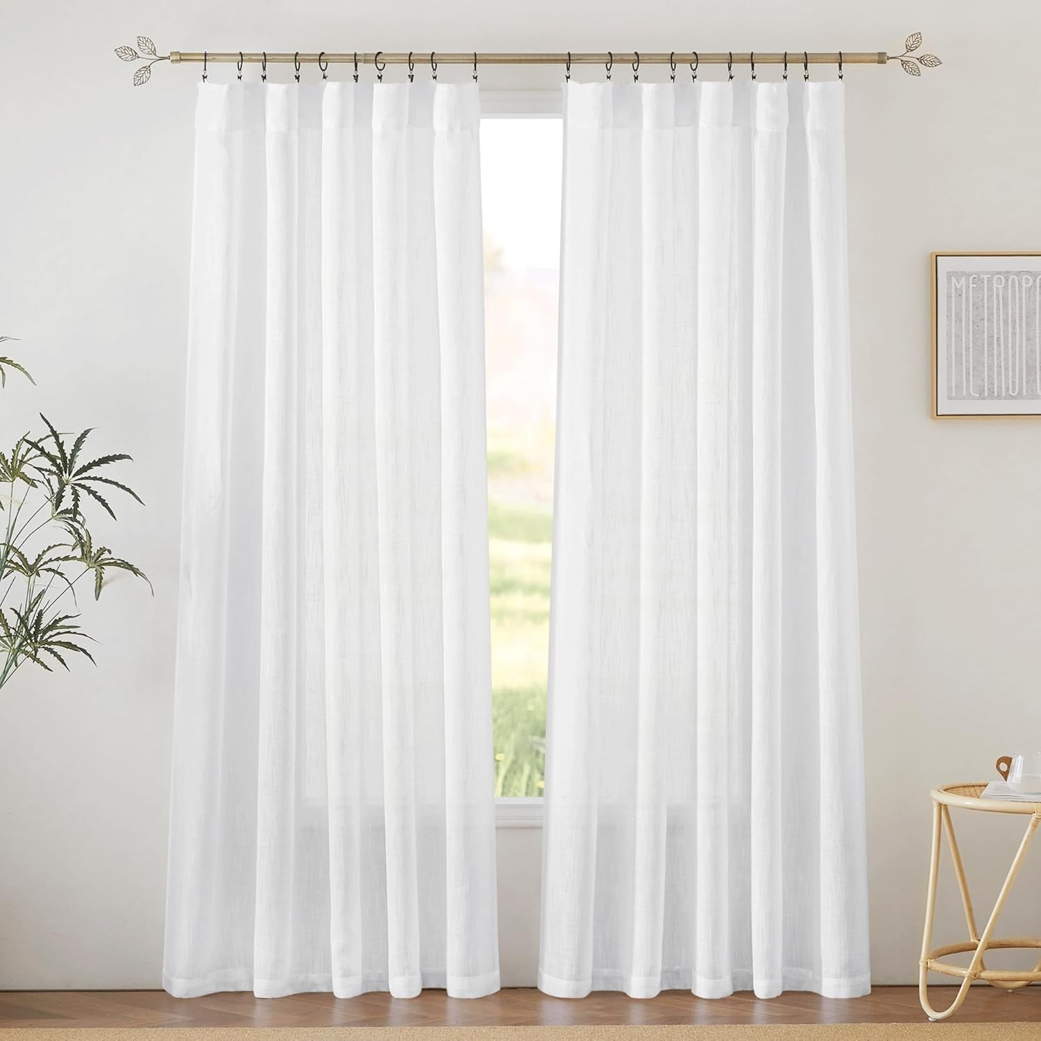 White Linen Texture Sheer Curtains Light Airy Panels for Bedroom Living Room Pat