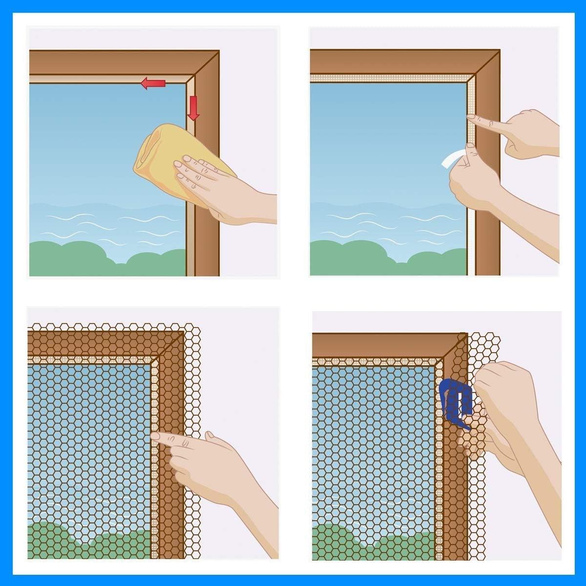 DIY Window Screen Kit White 2 Pack Self-Adhesive Custom Mesh Net 98×61