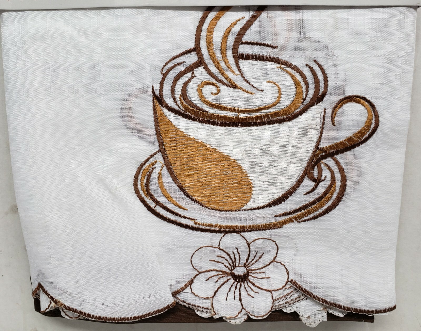 3pc. Embroidered Curtains Set: 2 Tiers & Swag (60″x36″) VIVIVD COFFEE CUP, OG,RT