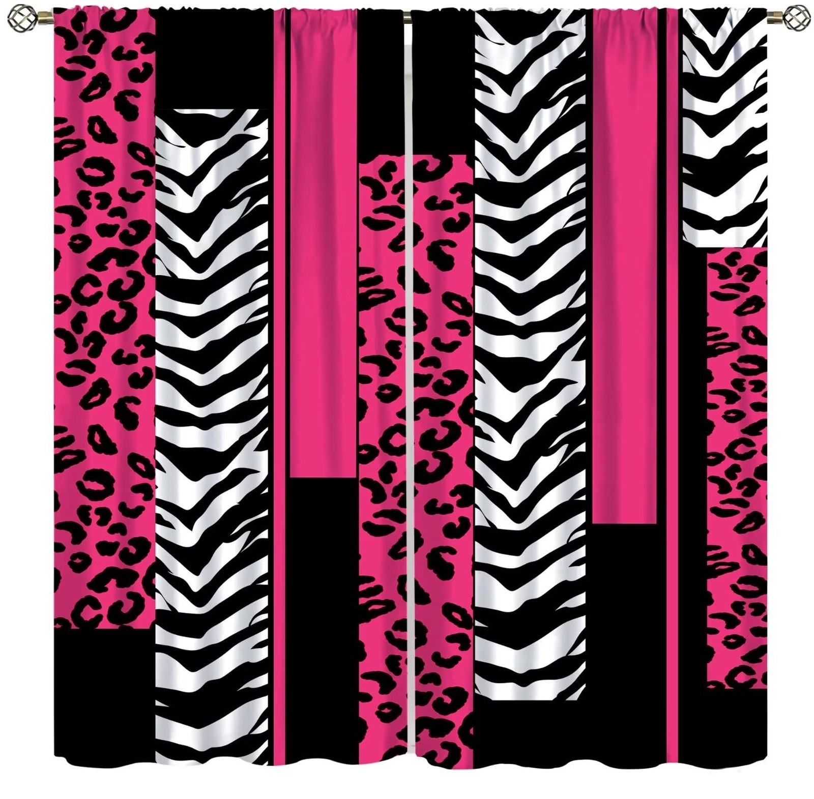 Leopard Zebra Curtains for Bedroom Living Room Cheetah Pink White Black Black…