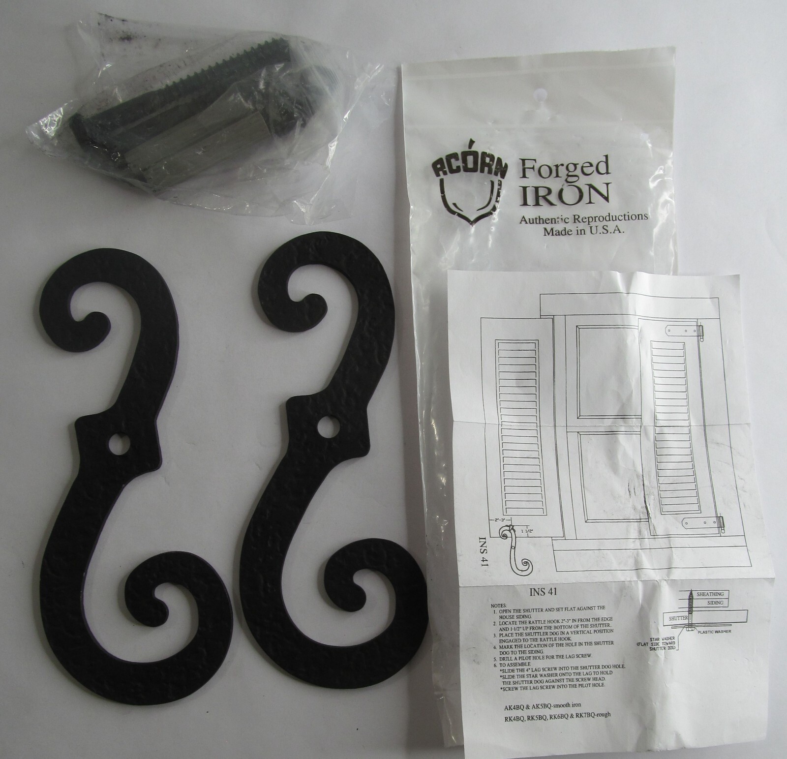 NEW PAIR ACORN RK4BQ BLACK FORGED STEEL LARGE S SHUTTER DOGS/ HOLDBACK 8-1/4″