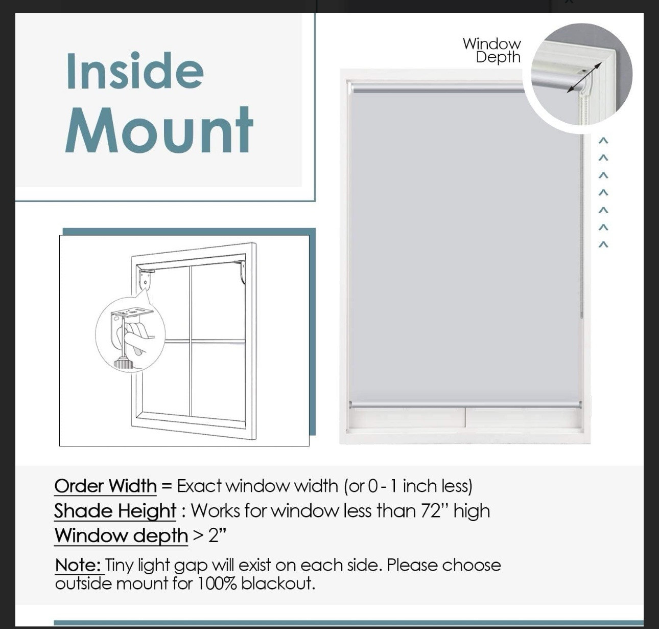 Light Filtering Roller Shades 5% Openness Solar Screen 20”W x 72″ H Black (1275