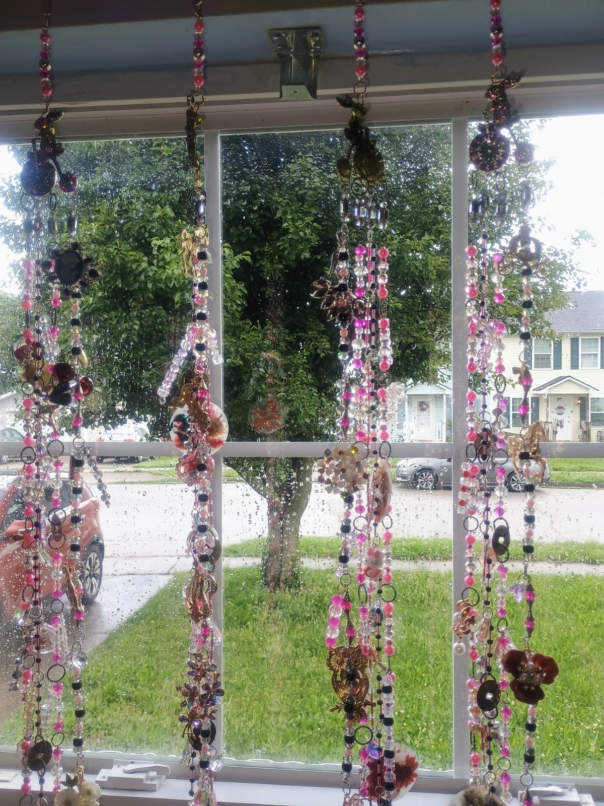 Bicycle Bunny Crystal Curtains With Charms, Set Of 7