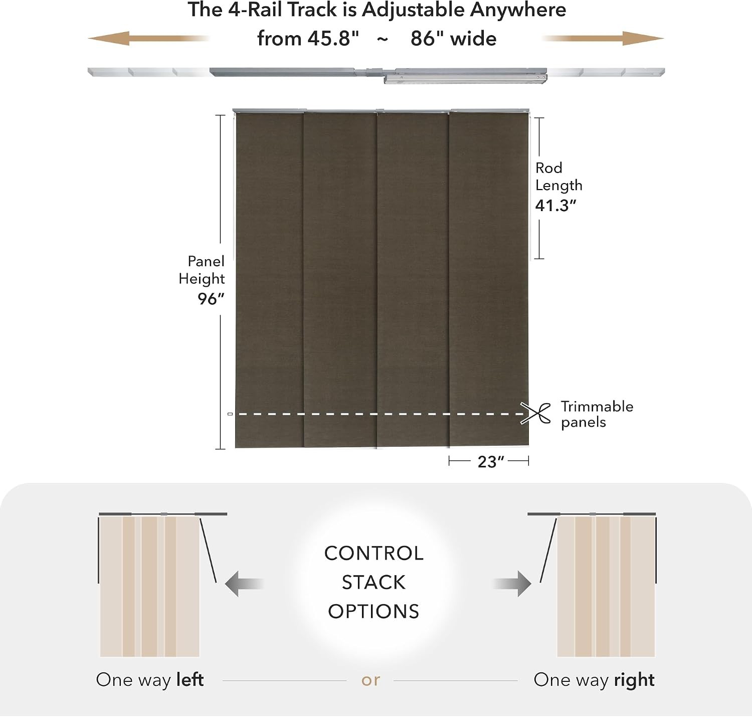 Adjustable Sliding Panel Track Blinds 45.8″- 86″ W x 96″ H, Extendable Vertical