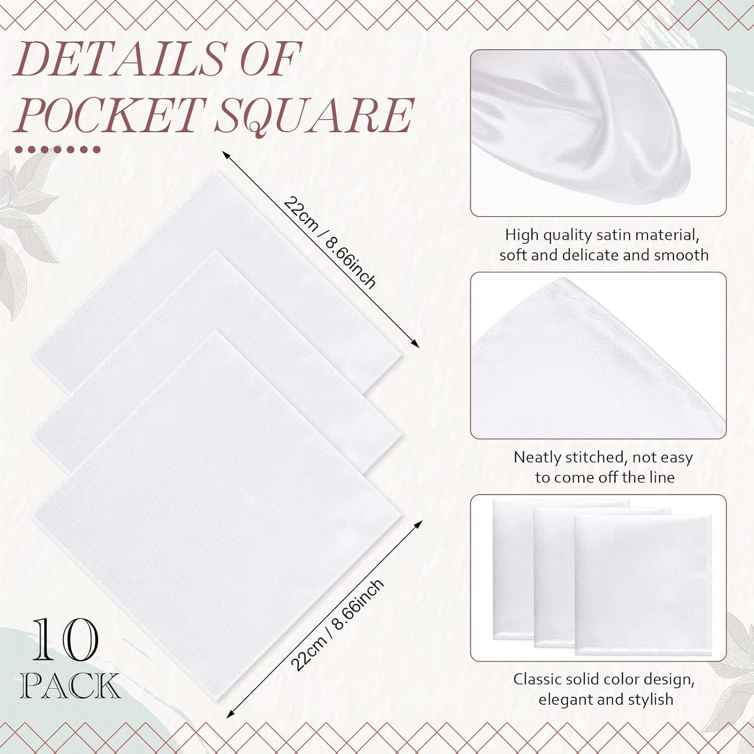 Tarpop 10 Pcs Pocket Squares for Men Suit Handkerchief White