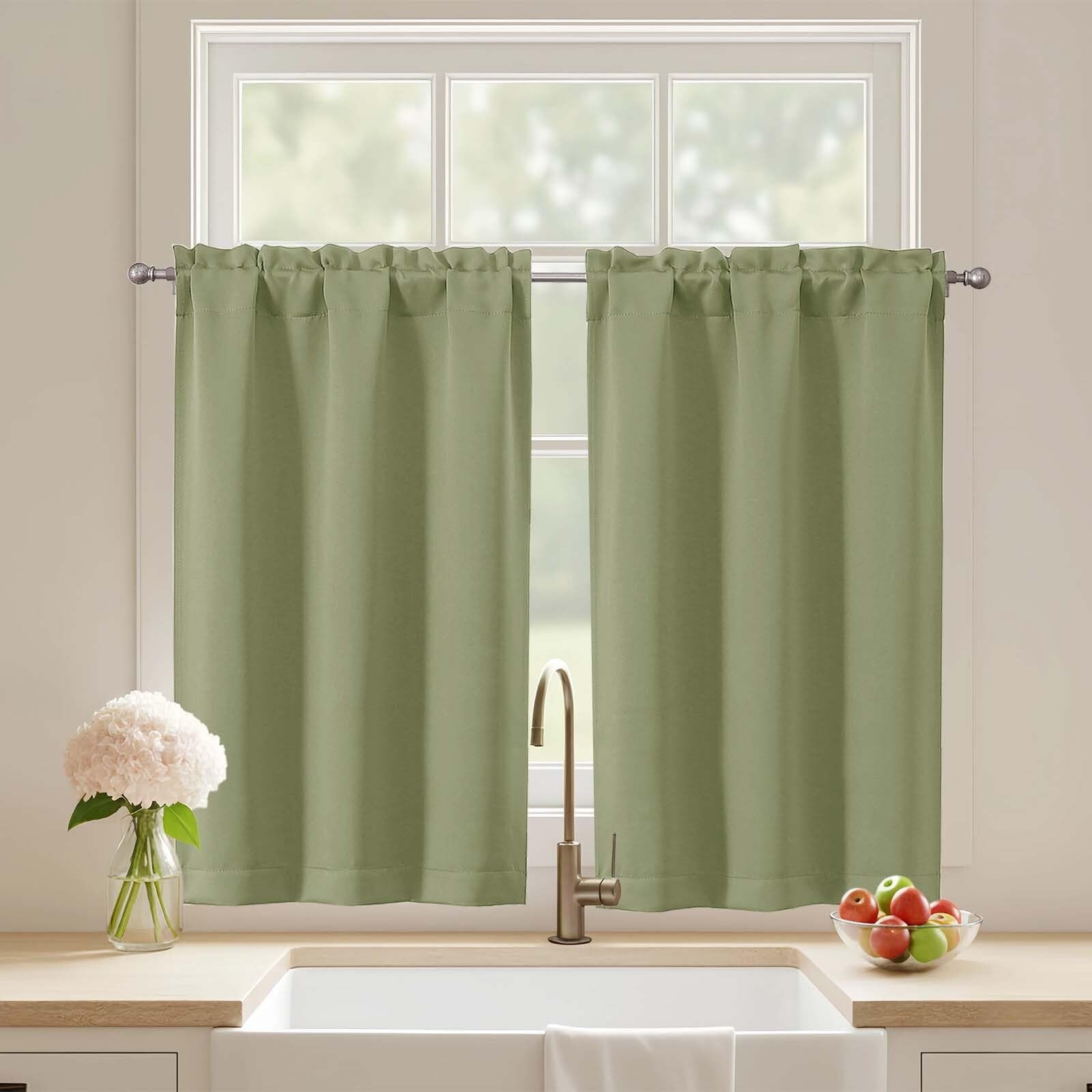 Ebesto Sage Green Blackout Curtains for Small Window Treatment, Light Blockin…