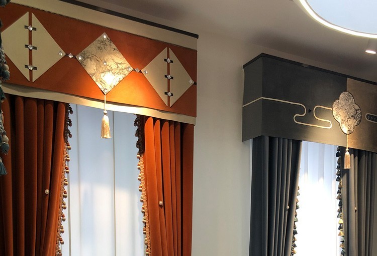 luxury European classical Embroidery valance orange Velvet curtain tulle M1801