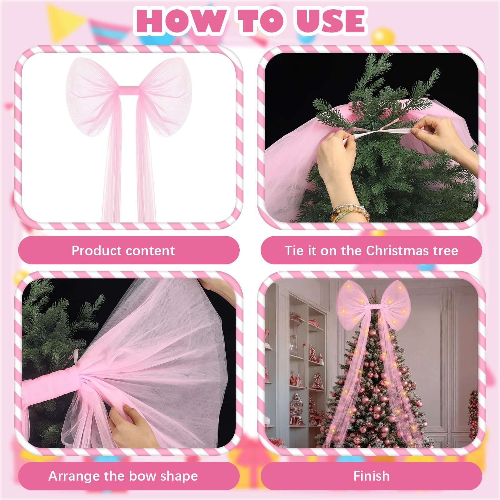 23.62 x 78.4 Inches Extra Large Christmas Tree Decorations Bow Tree Topper wi…