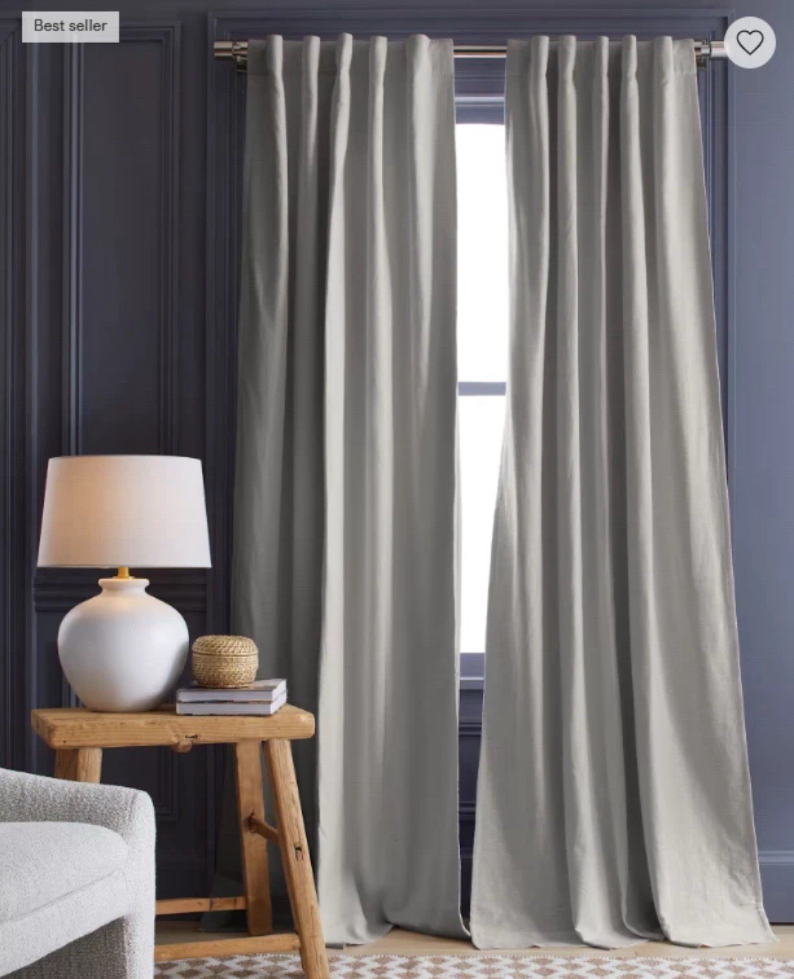 New $102 Quince European 100% Linen Cloud Blackout Curtain W 48” x H 96”
