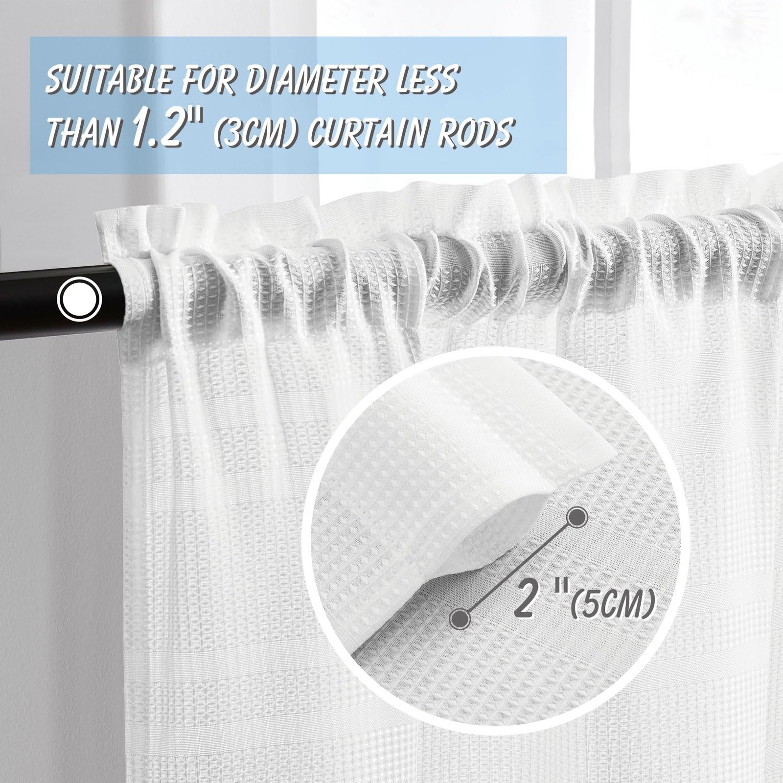 White Stripe Waffle Bathroom Window Curtains,30 W x 45 L Inch