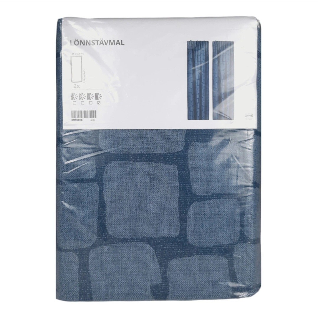 IKEA LONNSTAVMAL Blue Blackout Curtains | 2 Panels 57×98″ 405.563.37 | NEW