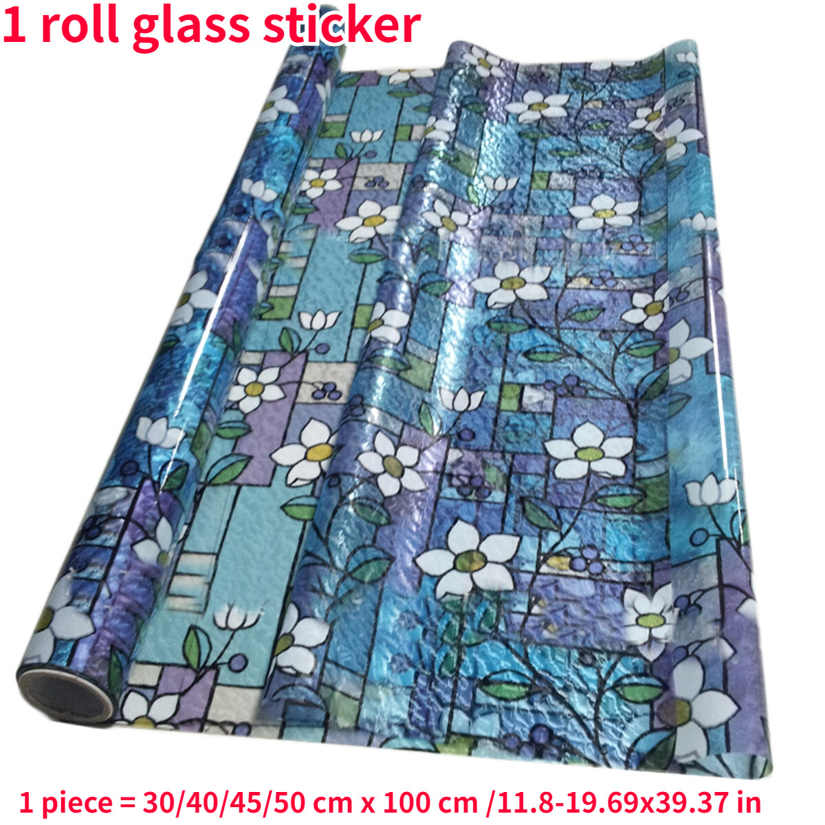 1PC Stained Window Privacy Film Static Cling Glass Sticker Flower Pattern Home
