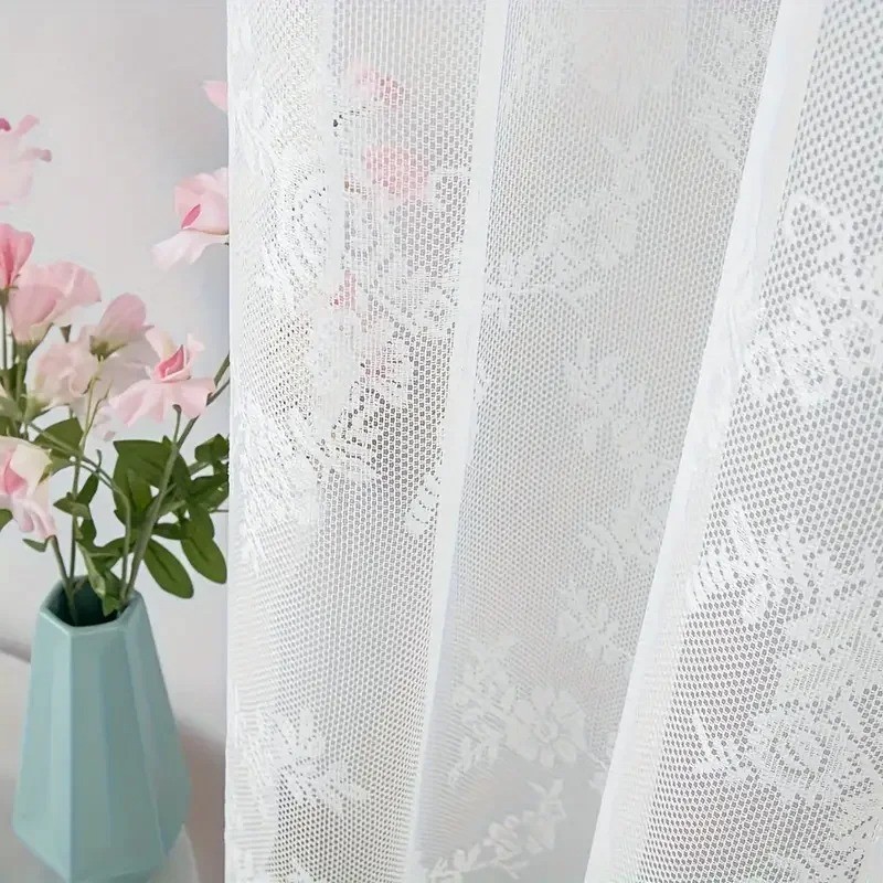 Vintage Floral Embroidery Lace Curtain Panel Privacy Light Filtering
