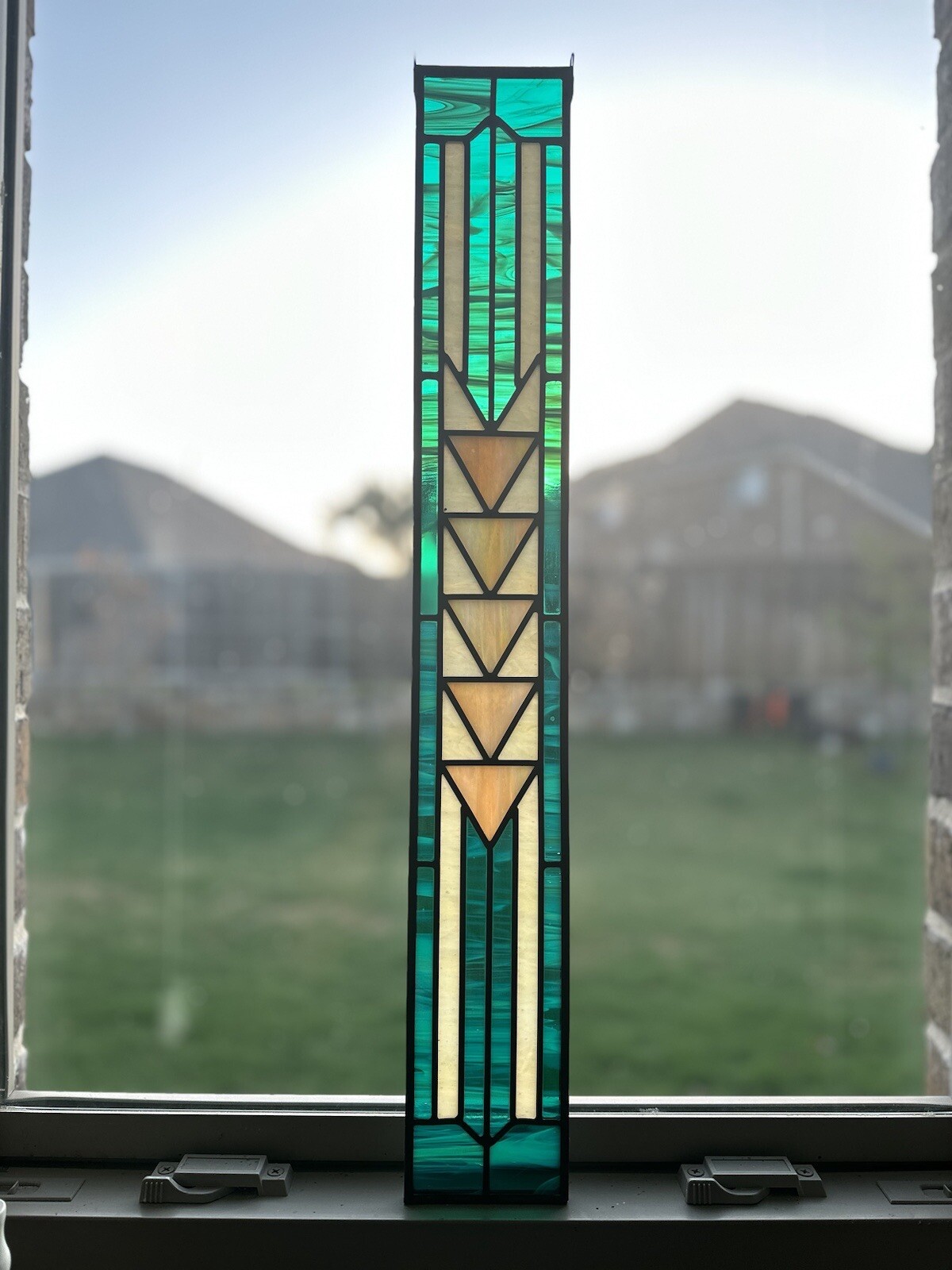 Authentic Stained Glass Art Deco Suncatcher Window Hanging Panel