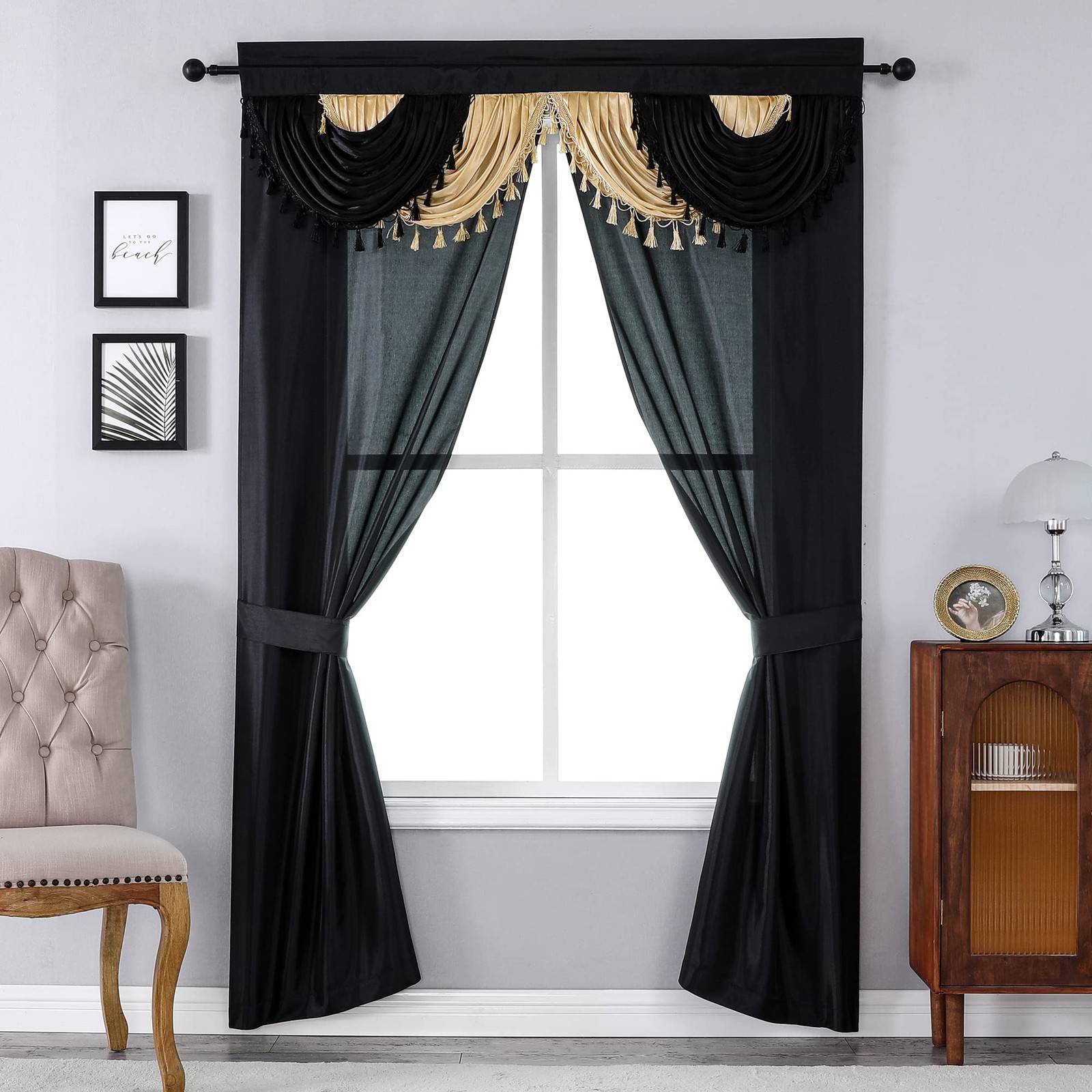 Amore 5 Piece Window Curtain Set, 137cm W x 213cm L, Panels with Attached…